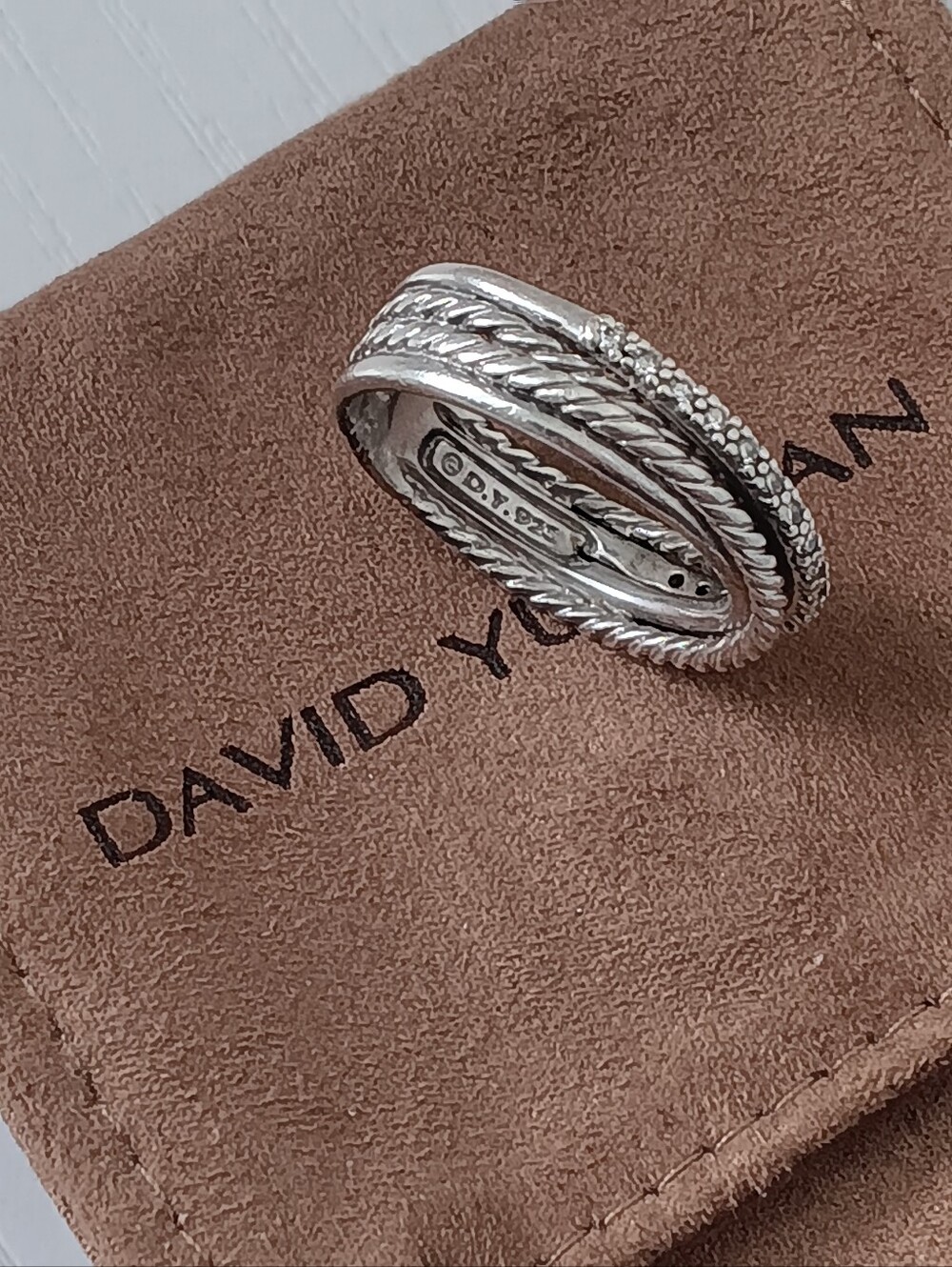 David Yurman Sterling Silver Crossover Diamond Ring Size 8.5US - Picture 4 of 5